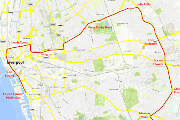 Map of LFC winning parade route through Liverpool city centre