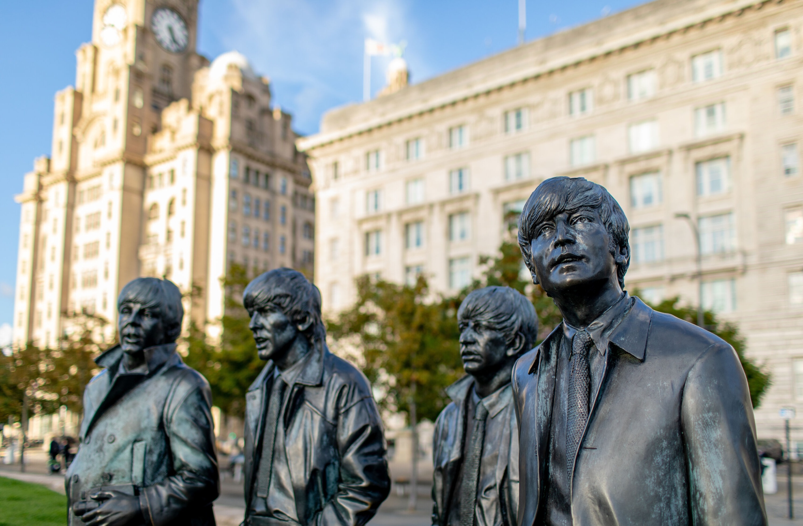 The Beatles Statue with the Liver Building in the backgroundg