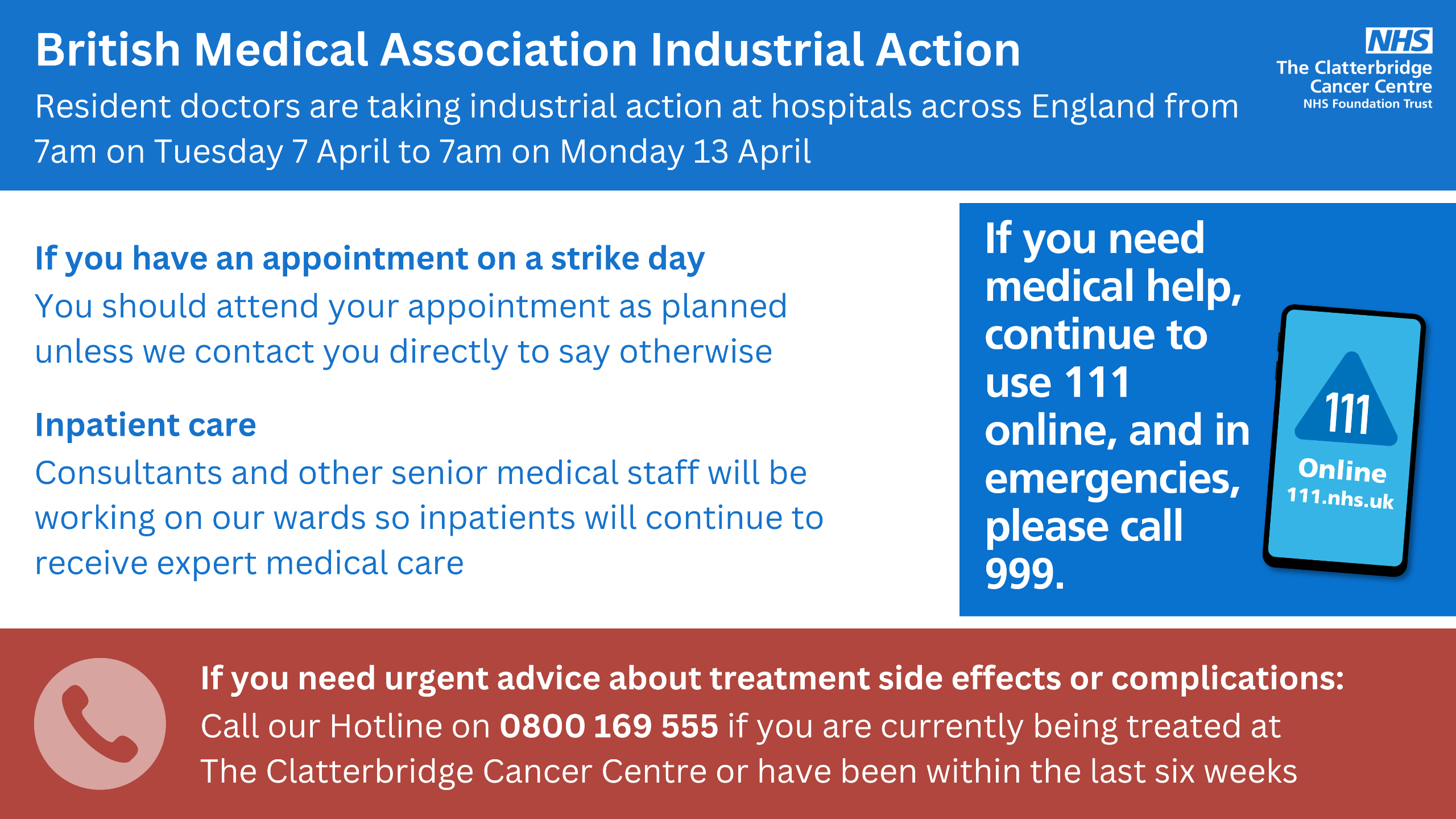 Industrial action by BMA resident doctors: 7 April until 13 April thumbnail image